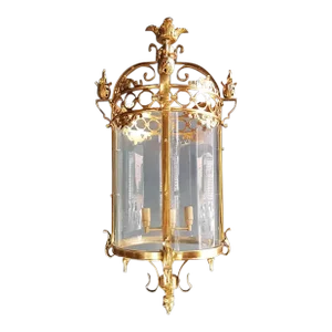 Cylindrical Brass Glass Lantern in Louis XVI Style Pendant Lighting