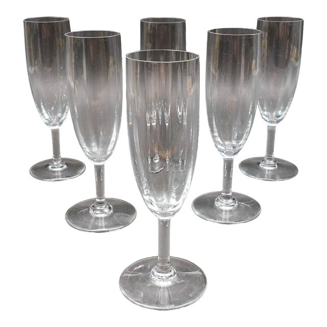 Mid 20th Century Baccarat France Montaigne Optic Crystal 6 3/4" Fluted Champagne Glasses - Set of 6 For Sale