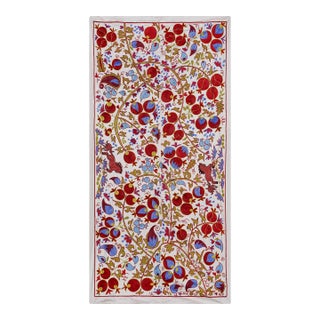 Suzani Tapestry – White Base With Horse and Pomegranate Motifs 3'2'' X 6' For Sale
