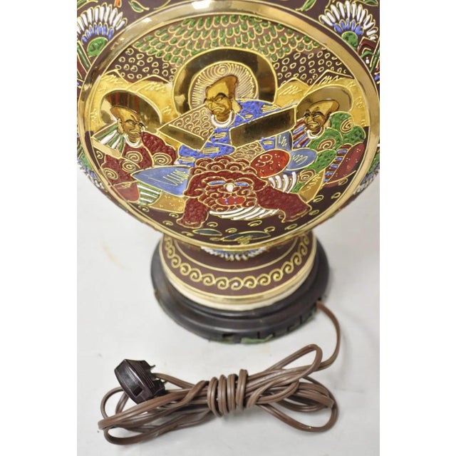 Vintage Oriental Japanese Figural Samurai Brown Ceramic Jug Form Table Lamp For Sale - Image 10 of 11