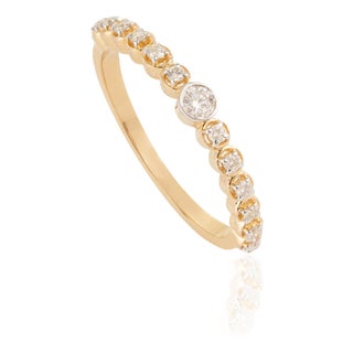 Bezel Set Center Diamond Anniversary Band in 14k Yellow Gold Size 5 For Sale