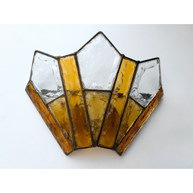 Pair of Hammered Glass Wrought Iron Sconces by Longobard, Italy, 1970s For Sale - Image 11 of 12