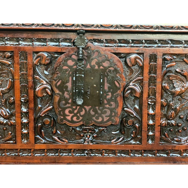 Catalan Baroque Carved Walnut Cassone or Trunk, 18th Century For Sale - Image 9 of 13