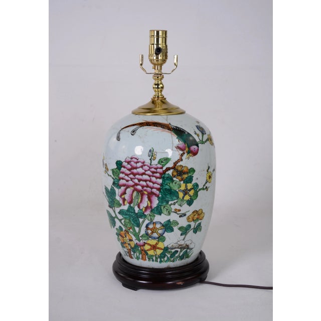 Chinese Antique Porcelain Famille Rose Jar Table Lamp With Bird, Floral Leave. For Sale In New York - Image 6 of 6