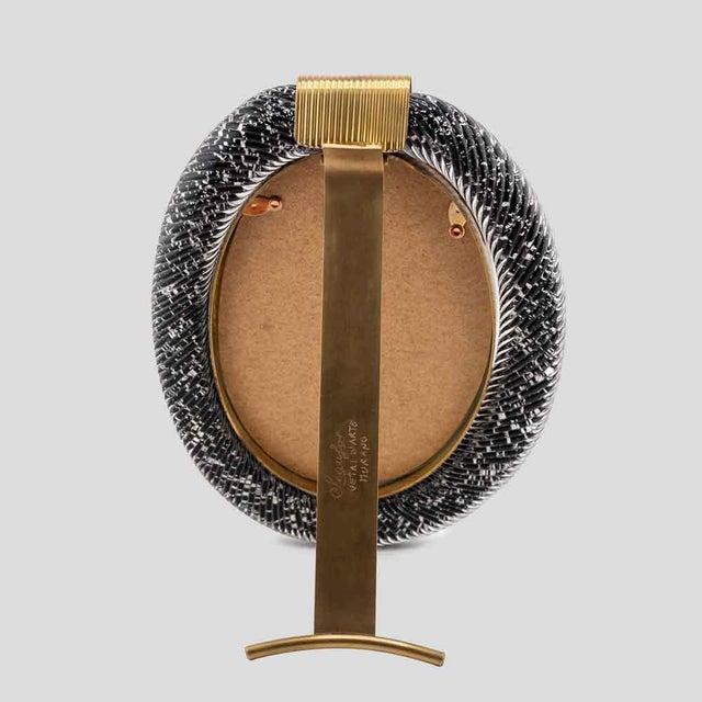 Metal Oval Black Murano Glass Picture Frame with Silver Inclusions, 1970s For Sale - Image 7 of 8