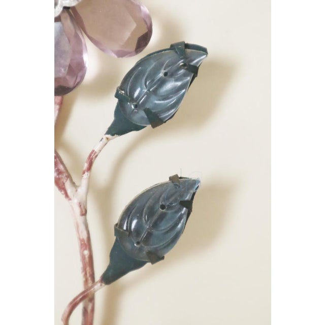 Wall Lights with Crystal Glass Flowers and Marbled Metal attributed to Maison Baguès, 1950s, Set of 2 For Sale - Image 9 of 15