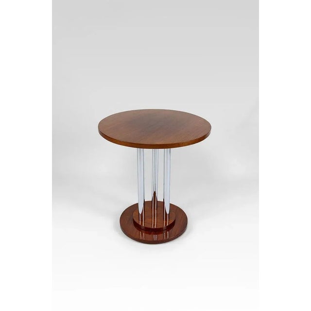Modern Modern Art Deco Pedestal Table in Walnut and Chrome, 1930 For Sale - Image 3 of 13