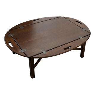 Late 20th Century Mahogany-Tone Butler Tray Coffee Table For Sale