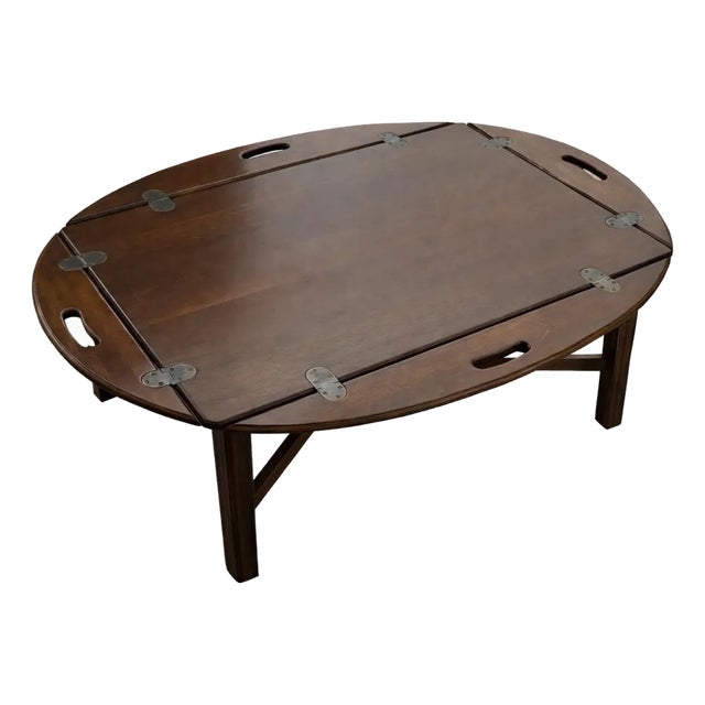 Late 20th Century Mahogany-Tone Butler Tray Coffee Table For Sale