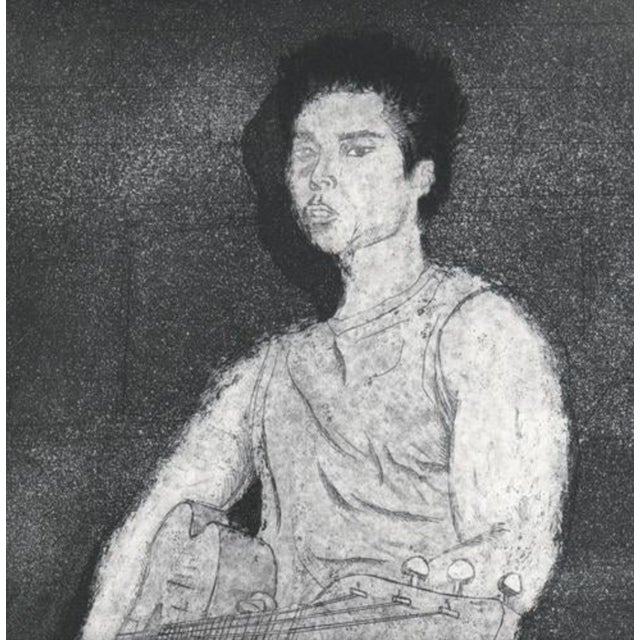 Etching and aquatint of a rock and roll guitar player. Signed illegibly and numbered lower right, numbered 1/2. Sheet: 16...