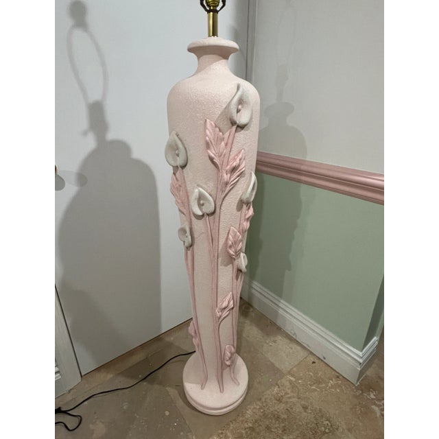 1980 Lily Floral Sculpture Plaster Pink Floor Lamp