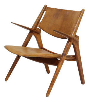 CH28 Lounge Chair in Oak and Cognac Leather by Hans J. Wegner, Denmark, 1950s