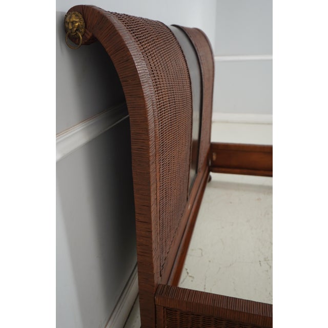 Lineage Queen Size Rattan & Leather Regency Bed For Sale - Image 4 of 12