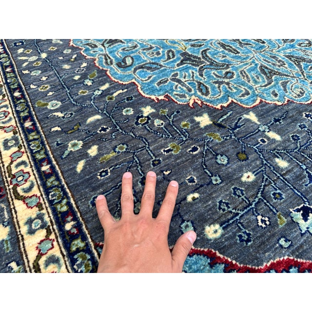 Charcoal Blue Persian Tabriz Medallion Hand-Knotted Wool Rug - 6'6" X 9'9 For Sale - Image 6 of 13