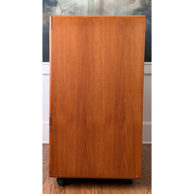 Wood Vintage 1970s Dyrlund Danish Modern Teak Rolling Tv / Media Cabinet With Tambour Doors For Sale - Image 7 of 17