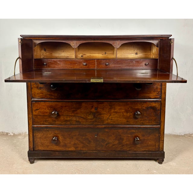 Brown 19th Century Spanish Colonial Walnut Secretary Chest With Fall Front Desk For Sale - Image 8 of 18