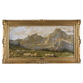 Mountainscape with Pasture - Oil on Canvas by G. Federici - Early 20th Century Early 20th Century For Sale