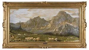 Mountainscape with Pasture - Oil on Canvas by G. Federici - Early 20th Century Early 20th Century