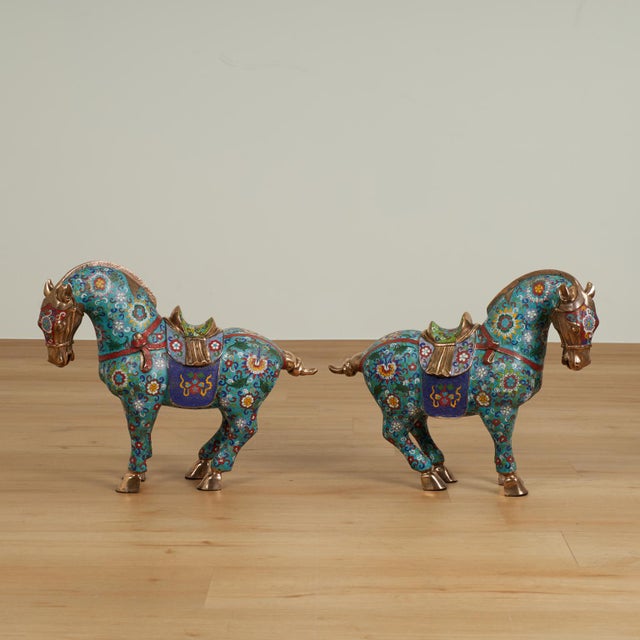 1960s Pair of Vintage Chinese Cloisonne Horses For Sale - Image 5 of 18