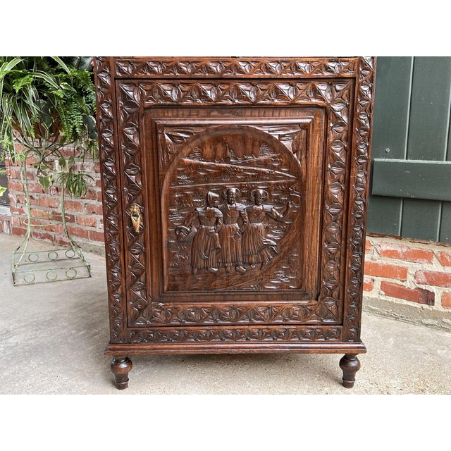 Antique French Carved Chestnut Cabinet Bonnetiere Armoire Breton Brittany Bookcase For Sale In Dallas - Image 6 of 12