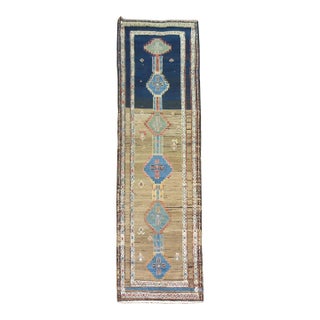 Vintage Tribal Navy Camel Primitive Zabihi Collection Persian Kurd Runner - 3'7" x 13'11" For Sale