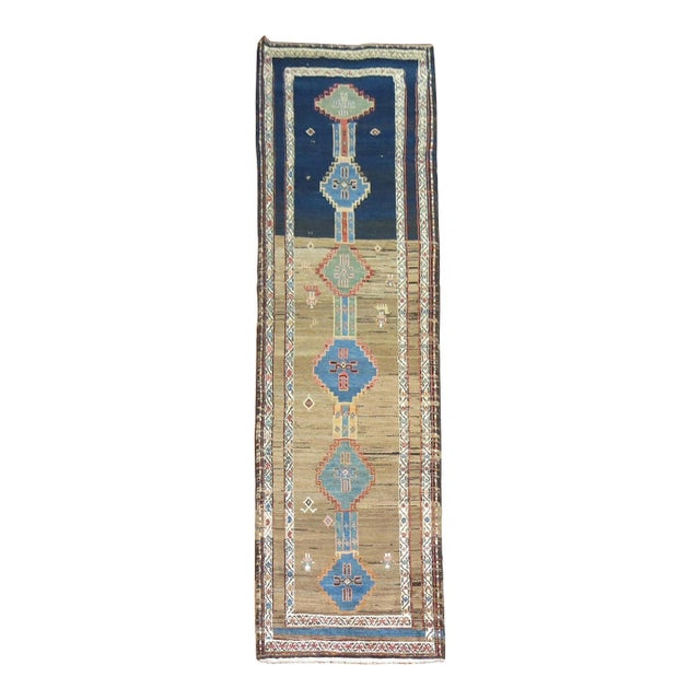 Vintage Tribal Navy Camel Primitive Zabihi Collection Persian Kurd Runner - 3'7" x 13'11" For Sale