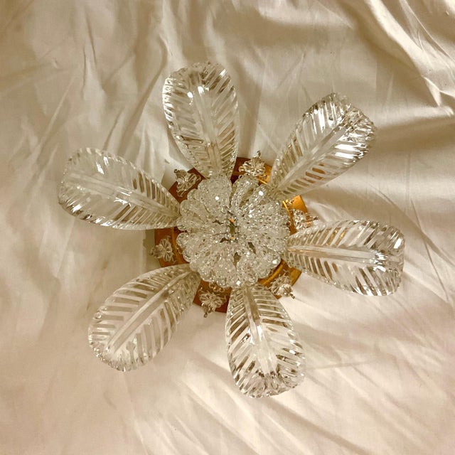 Metal Small Lead Cystal Flower Flush Fixture For Sale - Image 7 of 9