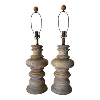 1980’s Vintage Handmade Organic Terracotta Table Lamps – A Pair For Sale