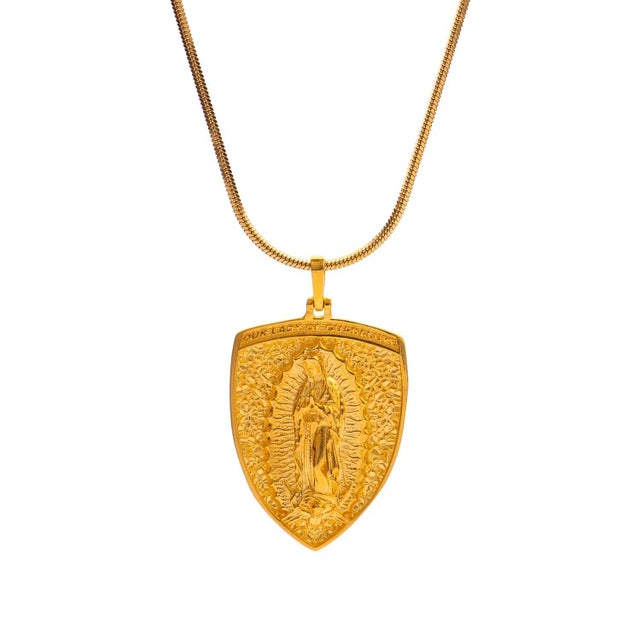 Early 21st Century Sacred Virgin Mary Gold Medallion Necklace For Sale - Image 5 of 10