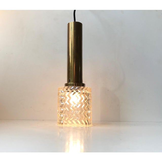Mid-Century Modern Vintage Glass and Brass Pendant Lamp from Orrefors, 1960s For Sale - Image 3 of 11