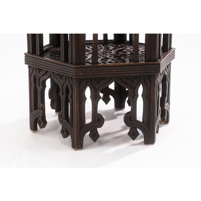 Asian Sculptural Hexagonal Wooden Handmade Asian Accent Side End Table For Sale - Image 3 of 6