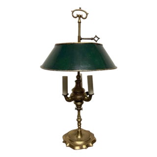 19th Century French Bouillotte Lamp with Green Tole Shade For Sale