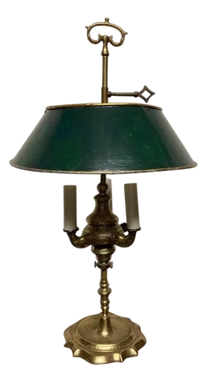 19th Century French Bouillotte Lamp with Green Tole Shade