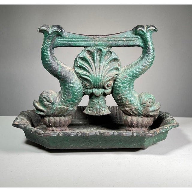 19th Century Dolphin Form Cast Iron Boot Scrape in Verdigris For Sale - Image 4 of 7