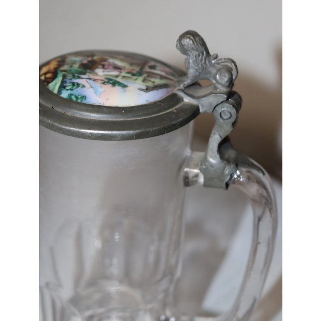 Gray Antique 1800's Hand Painted Porcelain Glass Pewter German Lidded Beer Stein Mug For Sale - Image 8 of 12