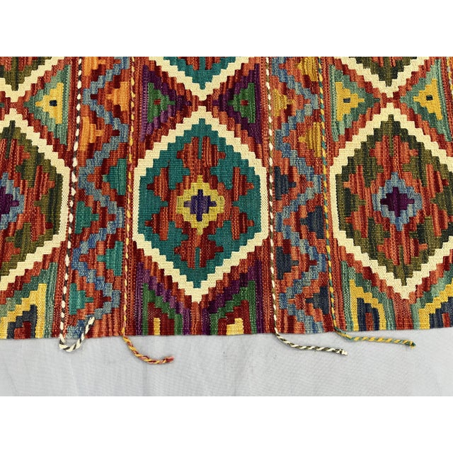 Textile 4' X 5'10" Afghan Chobi Khorjin Geometric Wool Kilim Rug For Sale - Image 7 of 17