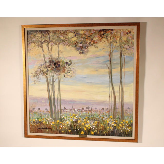 Impressionist landscape painting by French artist Michael Henry (1928-2016). Oil on canvas. Frame dimensions, height 39"...