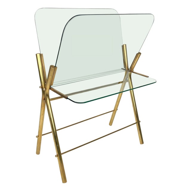 Brass & Glass Magazine Rack, Italy, 1950s For Sale - Image 14 of 14