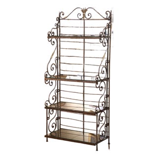 Mid-Century French Wrought Iron Four-Tier Baker's Rack With Brass Accents For Sale
