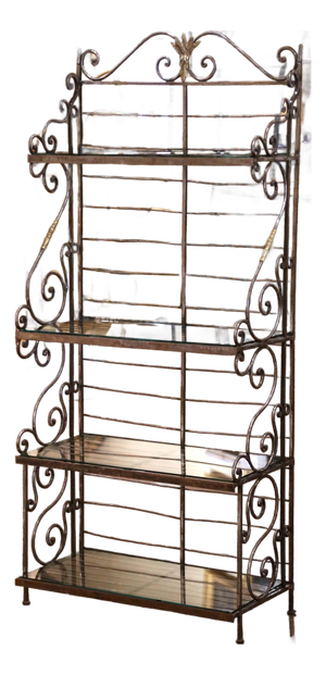 Mid-Century French Wrought Iron Four-Tier Baker's Rack With Brass Accents