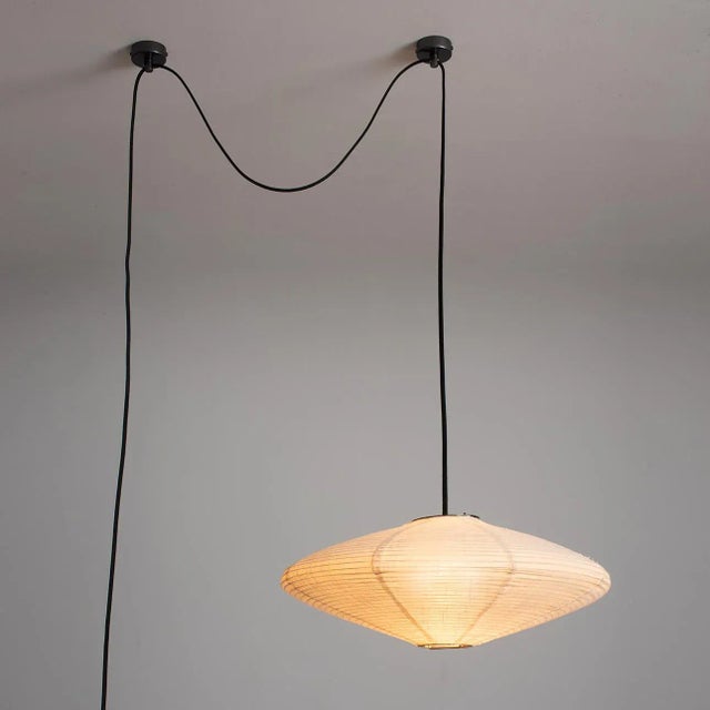 Mid-Century Modern Roswell Pendant Swag Light - Handcrafted Shinpuru-Sa Linen-Cotton Shade For Sale - Image 3 of 11