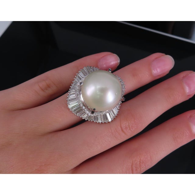 Title: Rare 18mm South Seas Pearl & 3.63ct Diamond Platinum Ring, 32gr Size 5.75 Age/Markings: Estate, weights marked...