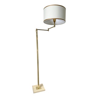 Floor Lamp with Articulated Arm in Brass-Plated Metal, 1980s For Sale