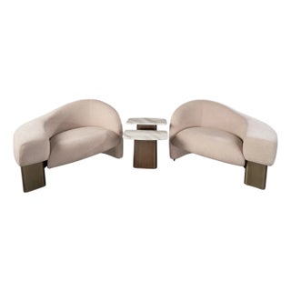 Lucques Right Arm Modern Taupe Bouclé Curved Accent Chair For Sale