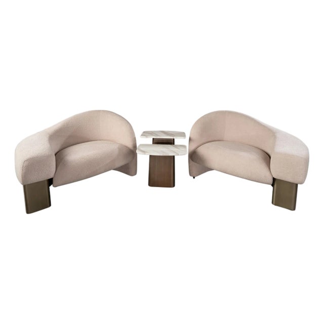 Lucques Right Arm Modern Taupe Bouclé Curved Accent Chair For Sale