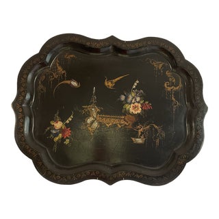 Victorian 19th Century Papier Mâché Serving Tray With Mother of Pearl Inlays For Sale