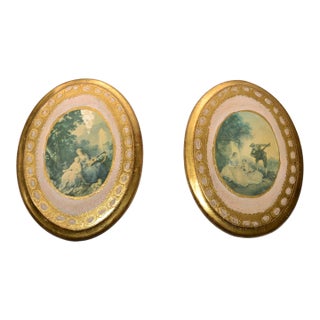 1950s Italian Florentine Gilt Wood Impressionist Plaques Oval Wall Art For Sale