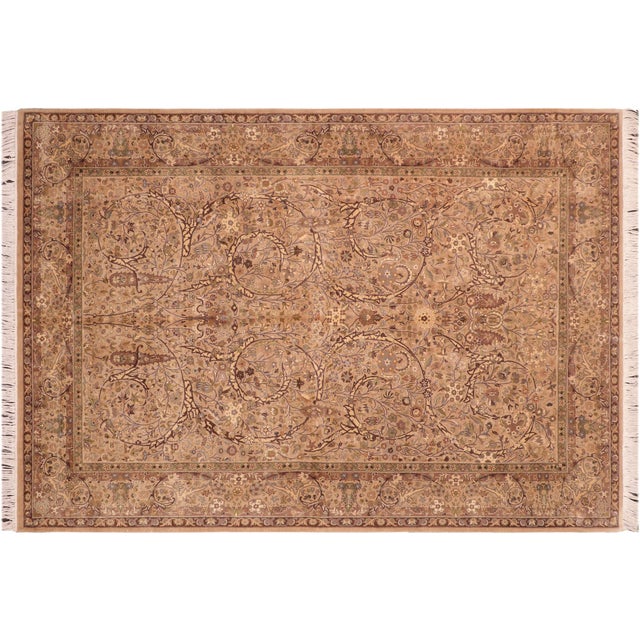 Brown Boho Chic 1990's Floral Pak-Persian Taupe/Brown Wool Rug - 6'1'' X 9'7'' For Sale - Image 8 of 9