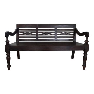 Vintage British Colonial Style Mahogany Bench For Sale