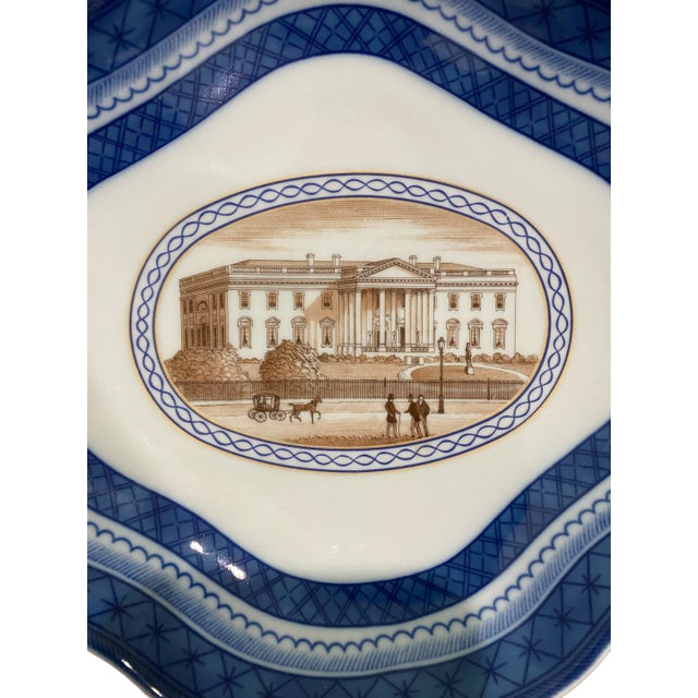 A rare Mottahedeh shrimp and oyster dish featuring a charming scene of the White House—an exquisite piece arriving just in...